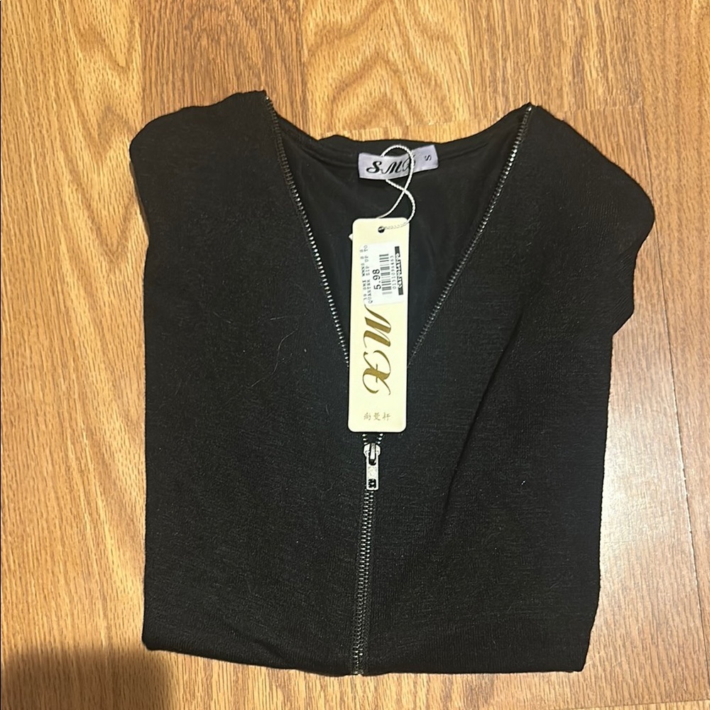 Women's Black Zip Top